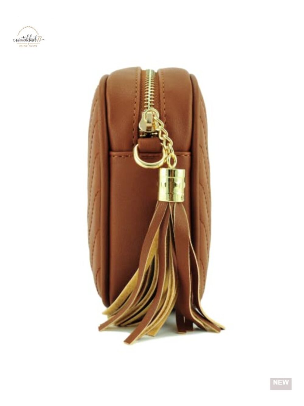 Vegan Faux Leather Crossbody Bag with Tassel Zipper & Chain Strap - Picture 2 of 5